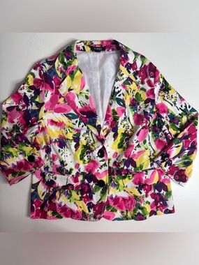Elementz Petite Floral Blazer PL Bright Colorful Dopamine Statement Jacket